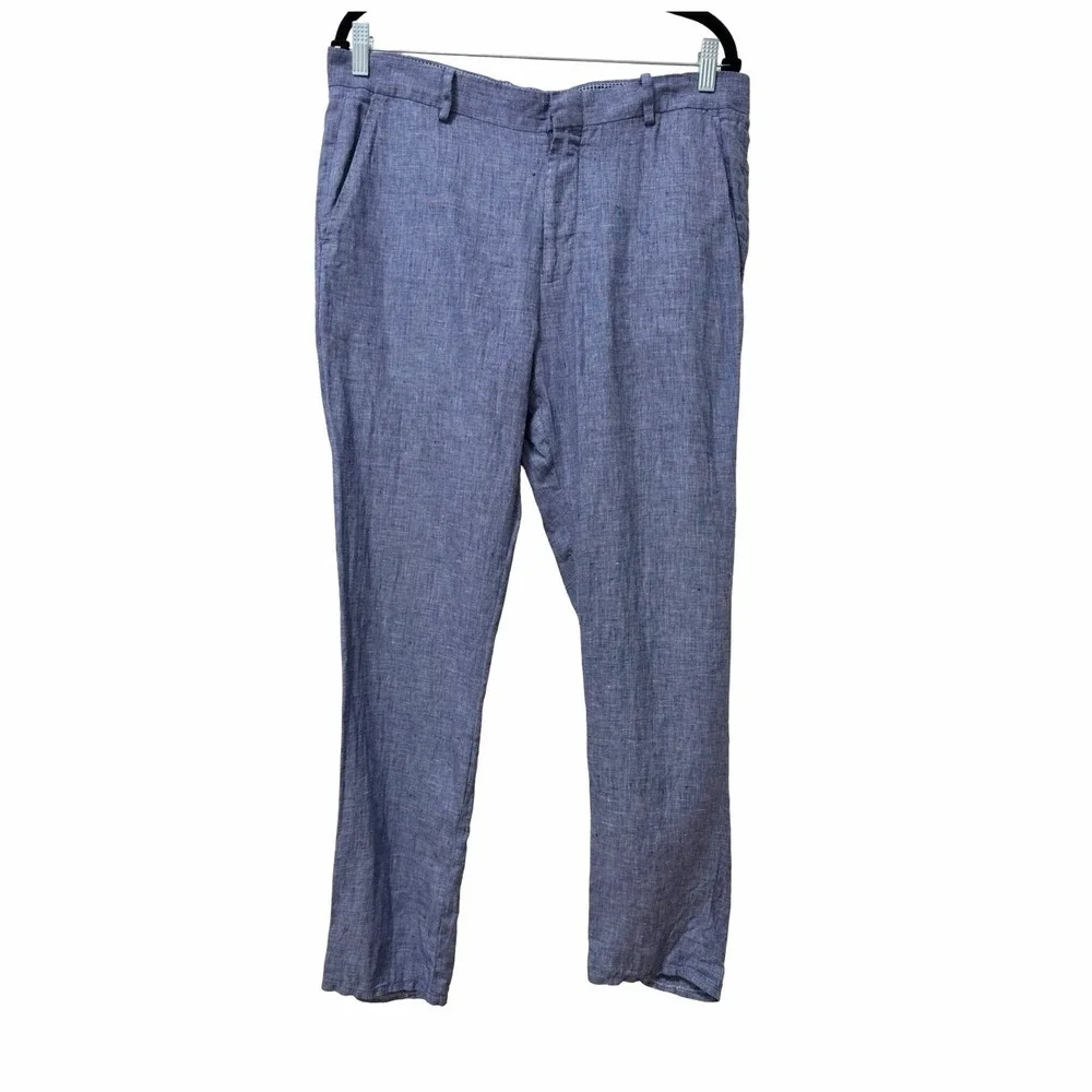 BAIRD MCNUTT Murano Alex Fit Chambray Linen Dress Pants Mens 34x30 Blue Coastal